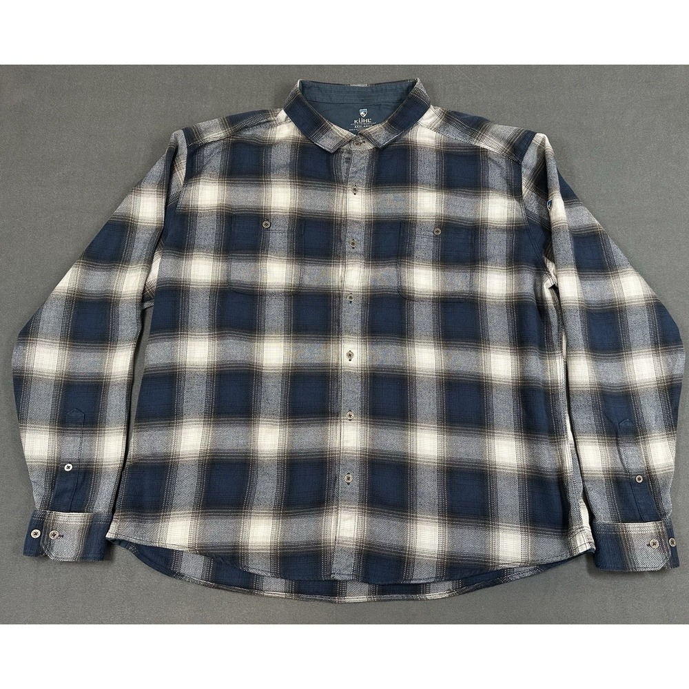 Kuhl The Law Flannel Shirt Mens 3XL Blue Gray Plaid Cotton Blend Outdoor Hiking